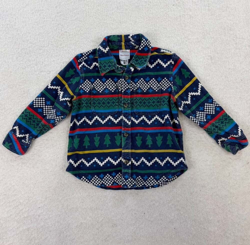 Hanna Andersson Button Down In French Terry Winter Solstice Size 3T - Picture 2 of 6